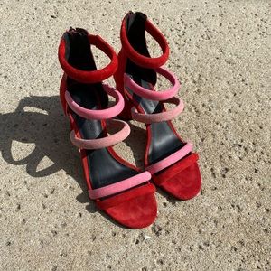 REBECCA MINKOFF Red and Pink Heeled Sandals